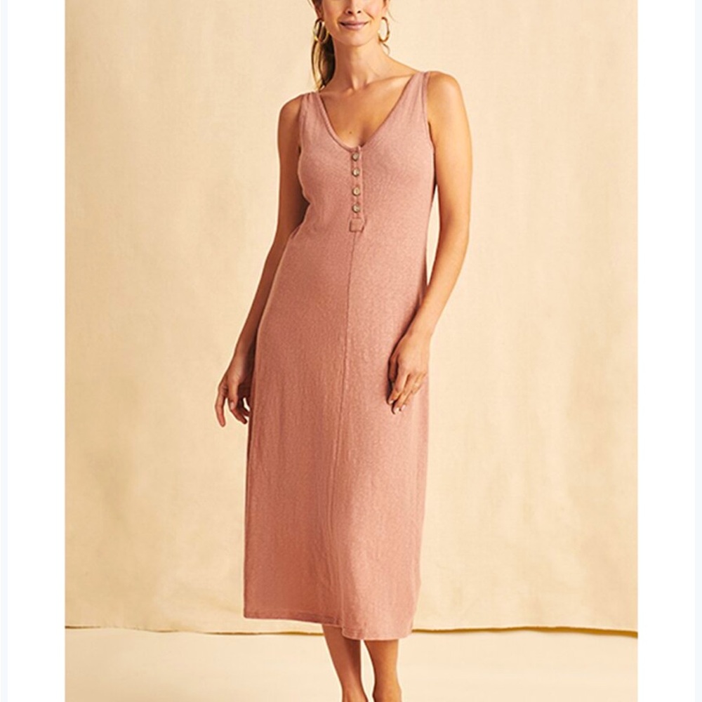 Faherty Cliffside Dress Cedar Wood Linen Cotton Midi
 Size M NWOT